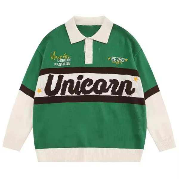 Fashion Casual Long Sleeve Polo Collar Letter Pattern Jacquard Knit Men's Pullover Sweater