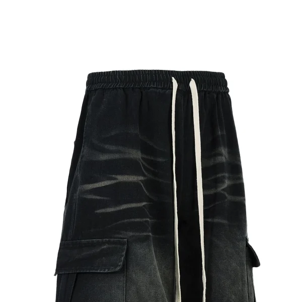 Autumn Spring Men's Drawstring Jeans Black Moustache Effect Enzyme Washed Baggy Hip Hop Wide Leg Denim Pants Mid - Image 4