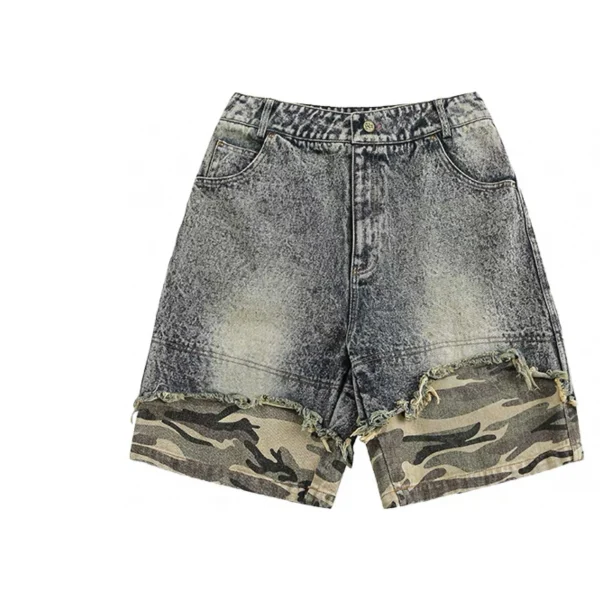 Men's Vintage Acid Washed Distressed Denim Shorts Breathable Mid Waist Casual Straight Jorts for Summer Streetwear