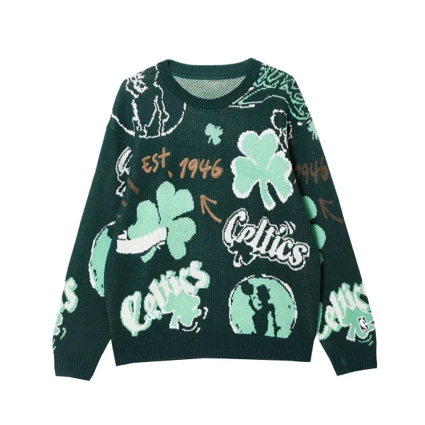 Jacquard Pattern Design 100% Cotton Knitted Pullover Sweater Loose Casual Sweater for Men - Image 5