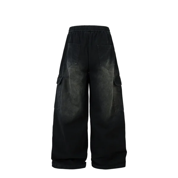 Autumn Spring Men's Drawstring Jeans Black Moustache Effect Enzyme Washed Baggy Hip Hop Wide Leg Denim Pants Mid - Image 2