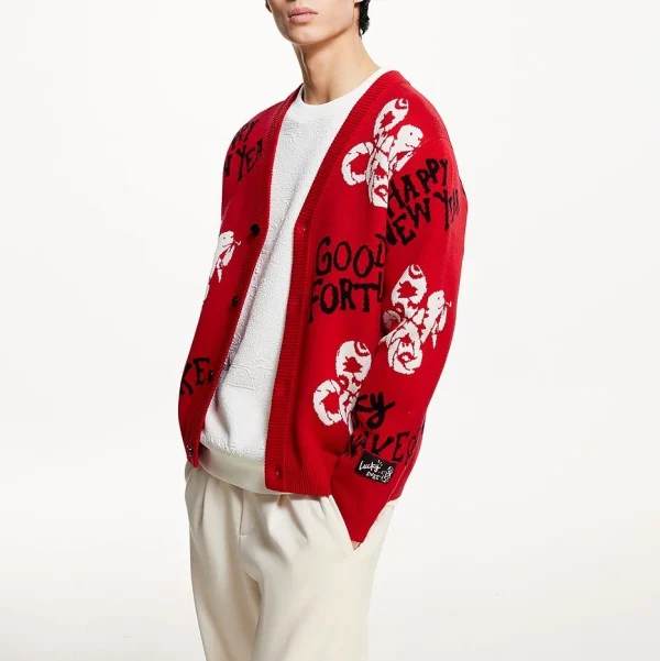 Fashion Jacquard Embroidery Pattern Design 100% High Quality Cotton Knitted Cardigan Sweater for Men - Image 2