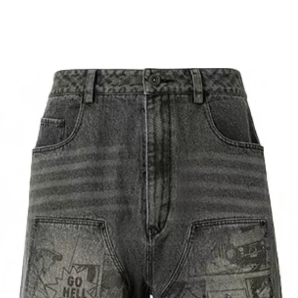 Vintage Men's Jort Denim Carpenter Shorts Breathable Woven Jean Shorts Washed Dyed Casual Mid Streetwear Crystal for Summer - Image 3
