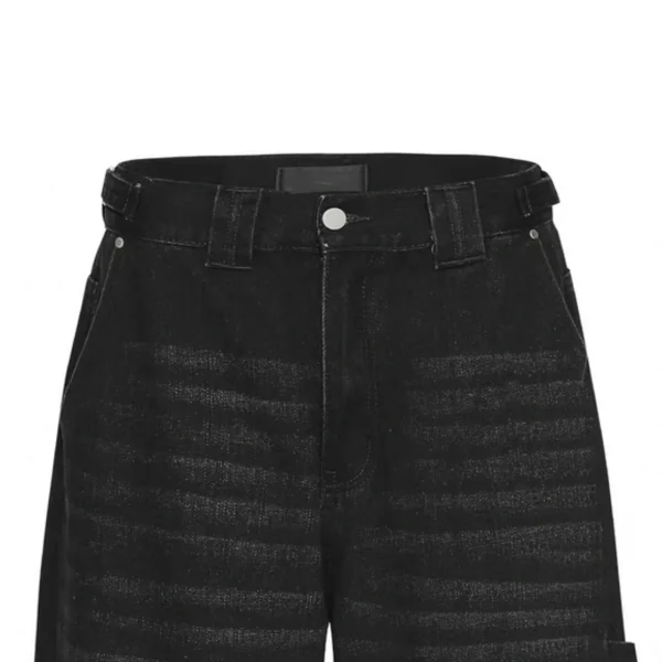 High Quality 100% Cotton Men's Denim Shorts Pockets Acid Washed Hip Hop Style Loose Baggy Cropped Pants - Image 3