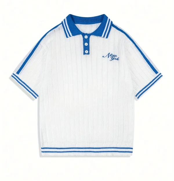 Summer Casual Short Sleeve Knit 100% Cotton Vertical Design Men's POLO Knit Shirt
