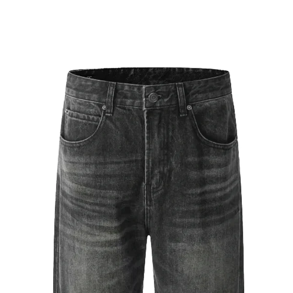 American High Street Style Trendy Breathable Solid Loose Washed Denim Wide Leg Pants Cross-Border - Image 4