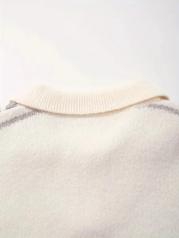 Embroidered Casual College Style POLO Knit Sweater Long Sleeve Wool Blend Unisex Sweater - Image 4