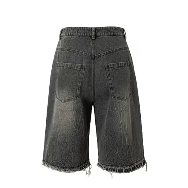 Vintage Men's Jort Denim Carpenter Shorts Breathable Woven Jean Shorts Washed Dyed Casual Mid Streetwear Crystal for Summer - Image 2