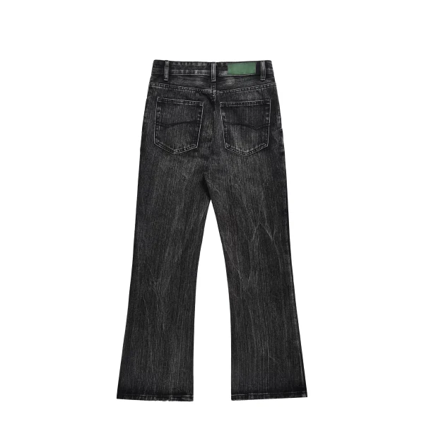 Autumn Men's Straight Flare Baggy Black Jeans Moustache Effect Hip Hop Vintage Style Dark Washed Denim Button - Image 2