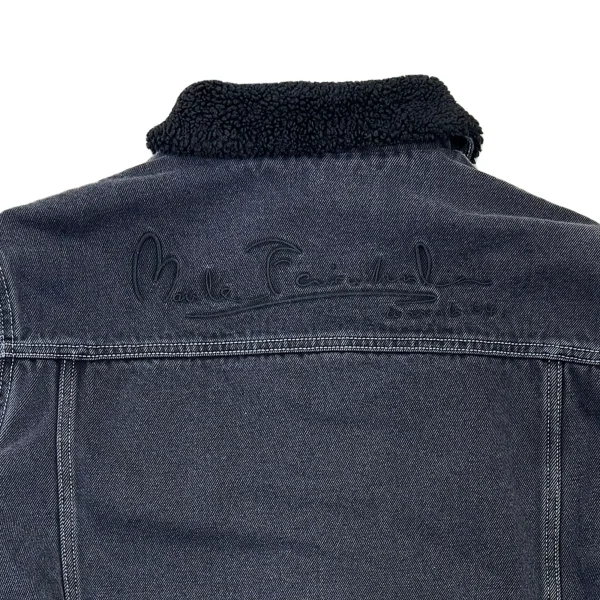 High Quality Black Denim Fleece Men's Jacket Winter Embroidered Motorcycle Jacket Turn-Down Collar Letter Pattern - Image 4