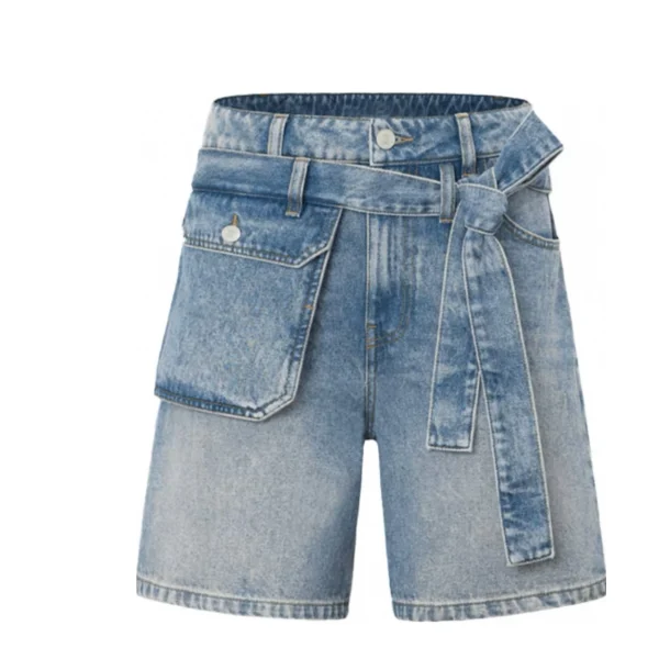 Men's Mid Straight Casual Quick Dry Breathable Washed Denim Jeans Summer Loose Shorts Embroidery Decoration Woven