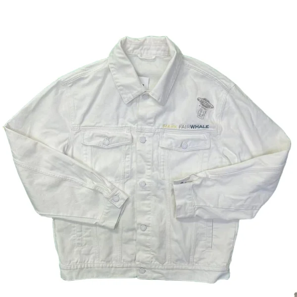 High Quality Men's Denim Jacket Spring Autumn Windproof Lightweight Streetwear Style White Color 4XL Size Pocket