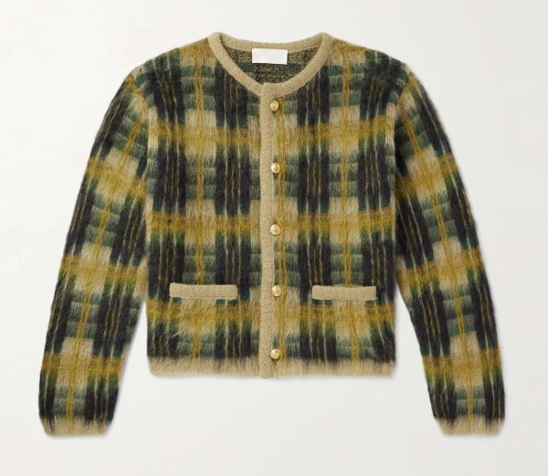 Men's Fashionable V-Neck Furry Mohair Sweater Cardigan Pockets Brushed Jacquard Knit Winter Pattern - Image 6