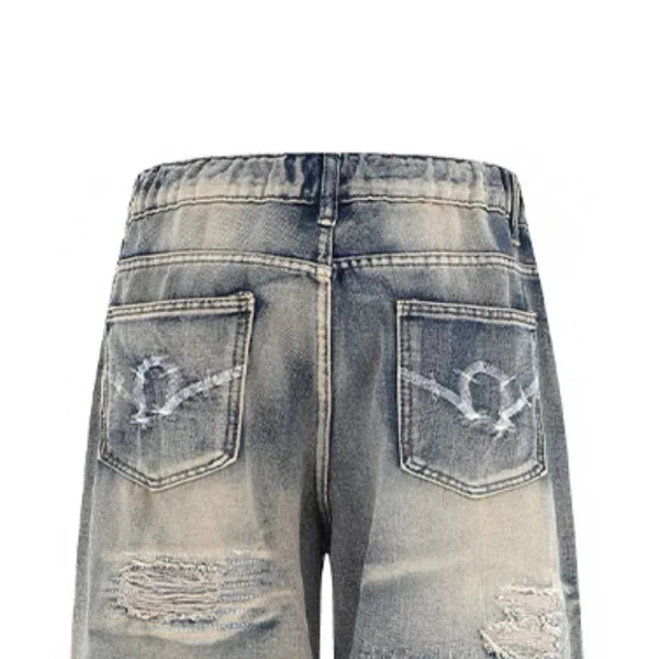 2025 Vintage American High Street Straight Pants Camouflage Stitched Loose Denim Washed for Autumn/Winter Season - Image 4