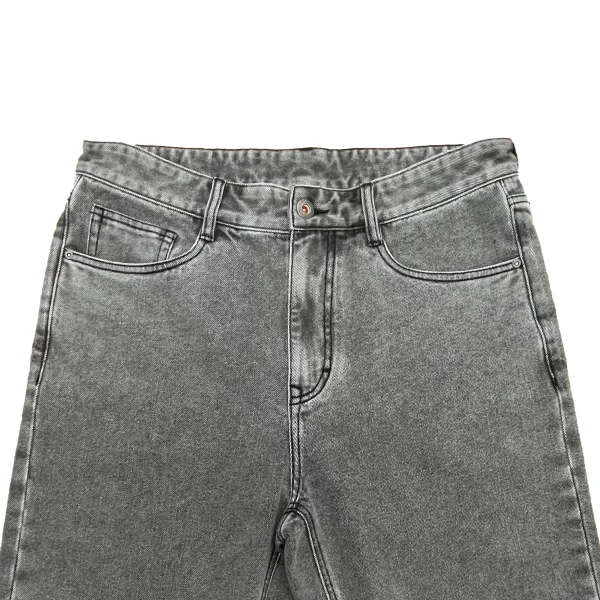 Men's Baggy Denim Pants-Breathable Summer Jorts Mid Waist Straight Style Dark Wash Trousers - Image 3