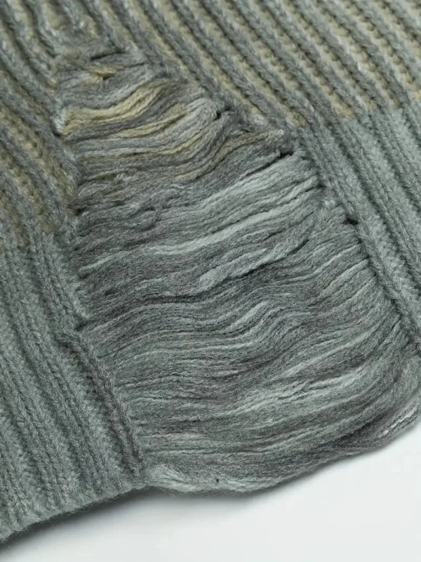 Faux Old Embroidery Crew Neck Sweater Street Style 100% Cotton Ragged Effect Knit Sweater for Men - Image 4