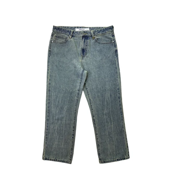 Autumn Spring Trendy Men's Jeans Ripple Washed Loose Fit High Street Style Hip Hop Y2K Streetwear Embroidered Button