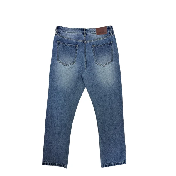Autumn Men's Casual Light Blue Jeans 100% Cotton Denim Straight Style Washed Technics with Button Decoration - Image 2
