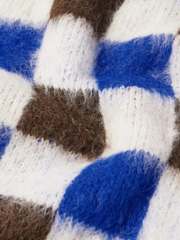 Square Color Blocking Design Mohair Cardigan Sweater Knitted Casual Fashion for Winter - Image 4