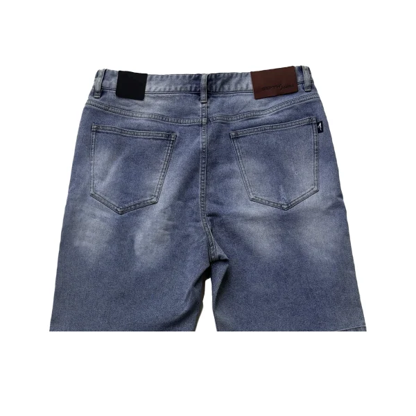 Men's Summer Men's Denim Shorts Distressed Light Wash with Monkey Wash Straight Style Mid Waist Jeans Closure Supply - Image 4