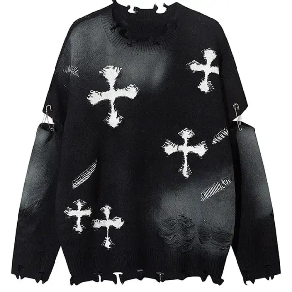 Fashion Casual Street Style Knit Pullover Grunge Cross Knit Sweater Men's Trendy Sweater