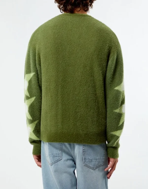 Men's Casual Knit Furry V-Neck Long Sleeve Cardigan Striped Pattern Decoration for Winter - Image 3