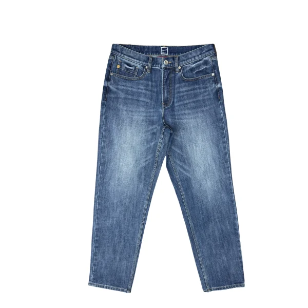 Autumn Men's Trendy Light Blue Jeans 100% Cotton Denim Mid Waist Boyfriend Style Casual Design