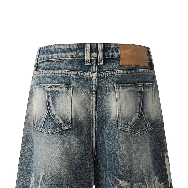 Trendy Punk Tie-Dye Jeans Pants Vibe Gradient Washed Frayed Wide-Leg Loose Straight Shorts Breathable Denim Casual Summer Style - Image 3