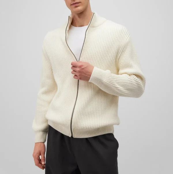 Simple Loose Men's Cardigan Sweater 100% Cotton Zipper Knit Cardigan Jacket Sweater