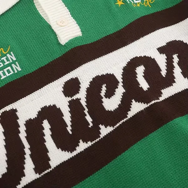 Fashion Casual Long Sleeve Polo Collar Letter Pattern Jacquard Knit Men's Pullover Sweater - Image 6