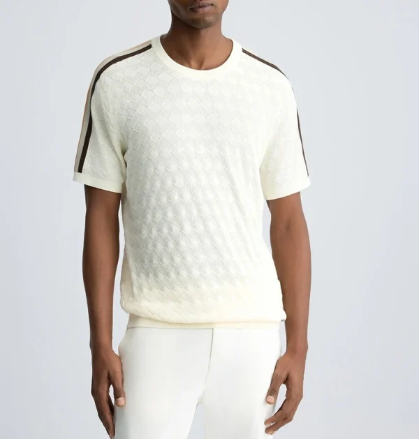 Casual Fashion Men's Jacquard Knit T-Shirt 100% Cotton Short Sleeve Knit Shirt