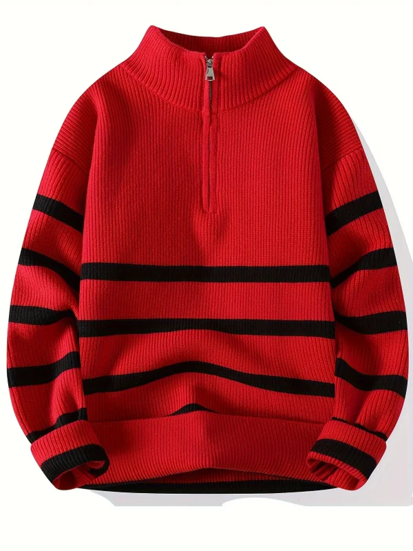 Autumn Winter Trend Men's Casual Loose Jumper Warm Striped Knitted Weave Comfortable Thickened Large Size Jumper Zipper - Image 5