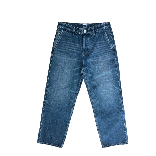 Autumn Men's Trendy Indigo Jeans 100% Cotton Denim Mid Waist Straight Style Casual Design