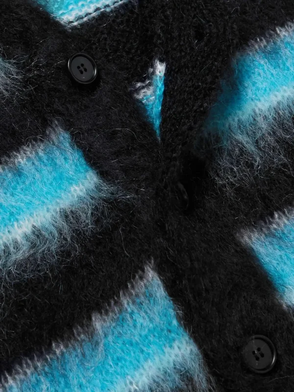 Men's V-Neck Cardigan Sweater for Autumn and Winter Striped Mohair Knit Long Sleeve With Pattern Decoration - Image 3