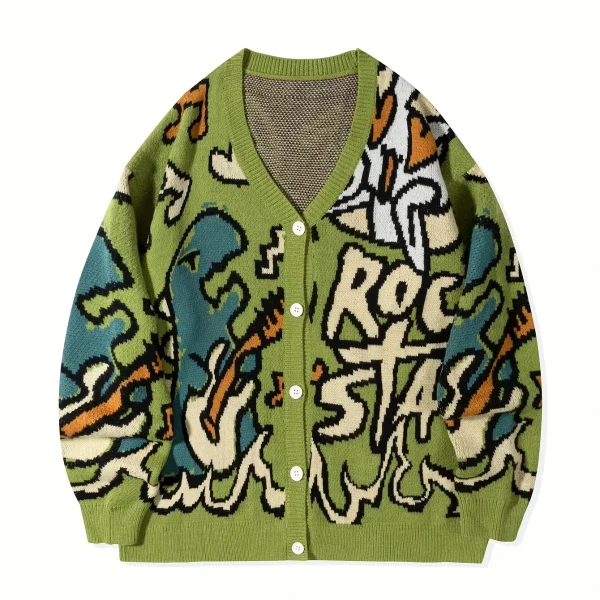 2025 Unisex Jacquard Cardigan Sweater Loose Fit Oversized Design with Animal Pattern for Winter