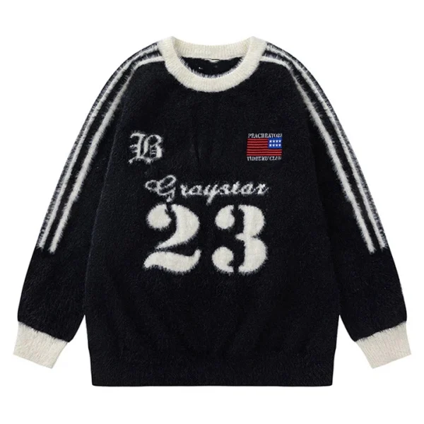 Design Pattern Fuzzy Mohair Knit Sweater Mink Yarn Casual Fashion Men's Sweater - Image 3