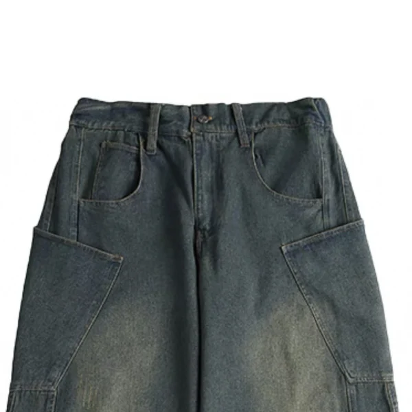 American Retro Vintage Men's Micro Flared Jeans Trendy High Street Loose Yellow Mud Dyed Washed Straight Leg Pants Denim Winter - Image 3