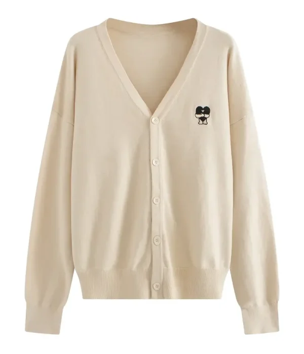Men's New Fashion Solid Color Embroidered V-Neck Cardigan Coat 100% Cotton Sweater With Button Decoration Winter - Image 4