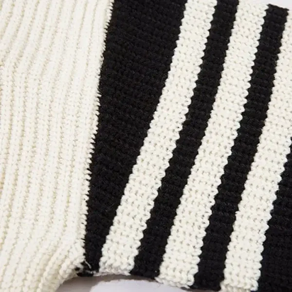 Casual Men's Wool Blend Sweater Long Sleeve Zipper Knit Cardigan Turtleneck Spider Web Embroidery Striped Pattern Design - Image 5