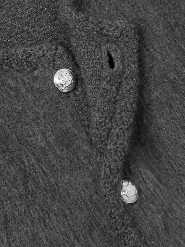 Men's Fashionable Striped Pattern Winter Cardigan Jacket Soft Mohair Brushed V-Neck Pockets Knitted Weaving - Image 3