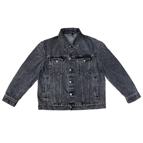 High Quality Vintage Streetwear Fitted Denim Jacket Black Spring Autumn Embroidered and Washed with Button Decoration