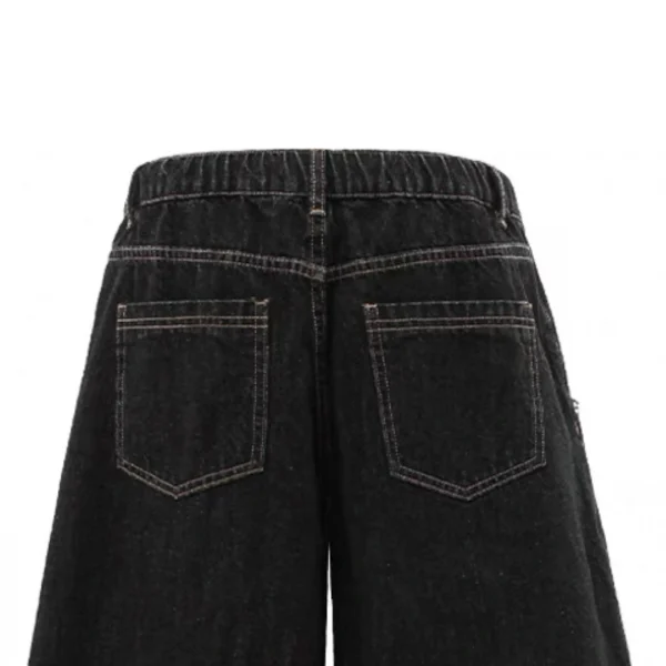 Men's Casual Summer Street Wear Oversized Crystal Decorated Mid Waist Denim Straight Jeans Shorts Knee Length - Image 4