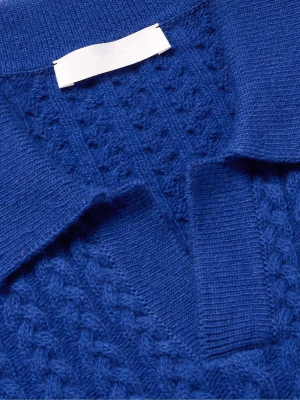 Fashion Casual Cable Knit Wool Men's Polo Shirt Fall Breathable Men's Short Sleeve Knit Sweatshirt - Image 4