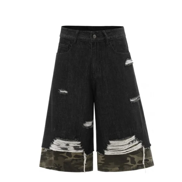 Men's Vintage Casual Denim Shorts with Snake Print Patchwork Woven Boot Cut and Mid Waist Breathable Summer - Image 2