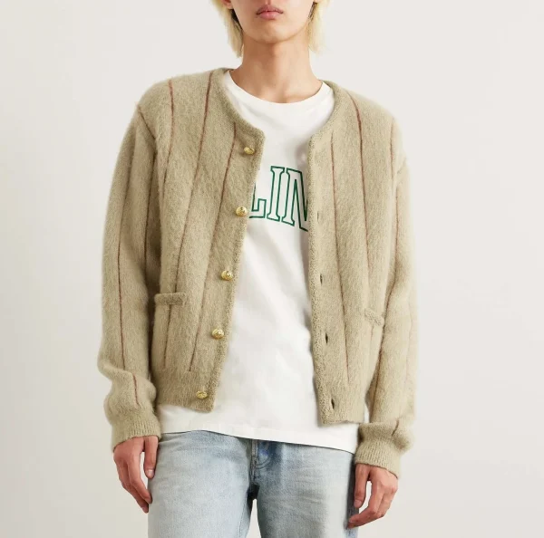 Men's Mohair Blend Long Sleeve Cardigan Winter V-Neck Knit Jacket