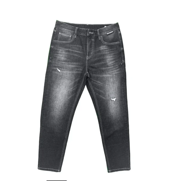 Autumn Men's Trendy Distressed Straight Jeans Vintage Hip Hop Streetwear with Embroidered Style Black Dark Wash - Image 2