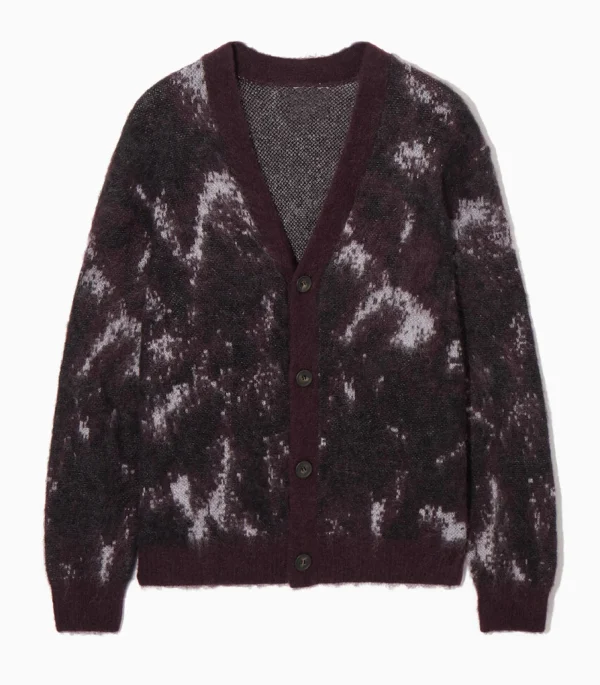 Men's Mohair Cardigan Sweater Casual Fit Furry Jacquard Knitted Cardigan - Image 6