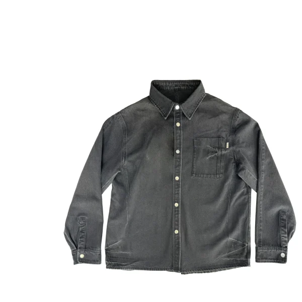 Men's Casual All-Season Denim Shirt Black Style Dark Washed