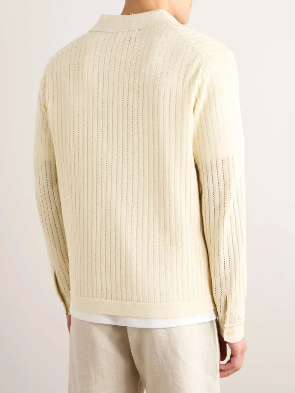 Autumn Men's Casual Cardigan 100% Cotton V-Neck Knit Shirt With Wave Stripe Pattern Decoration Breathable - Image 2