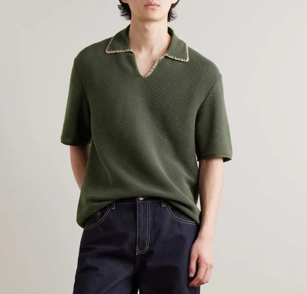 Embroidered Cotton Polo Shirt for Men Fashion Street Style Men's Knit Loose Knit Shirt
